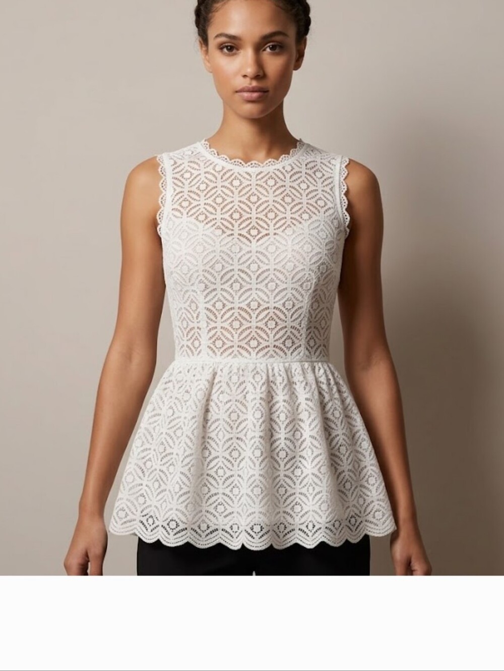 Veronica Beard White Embroidered Lace Peplum Top-Size 6